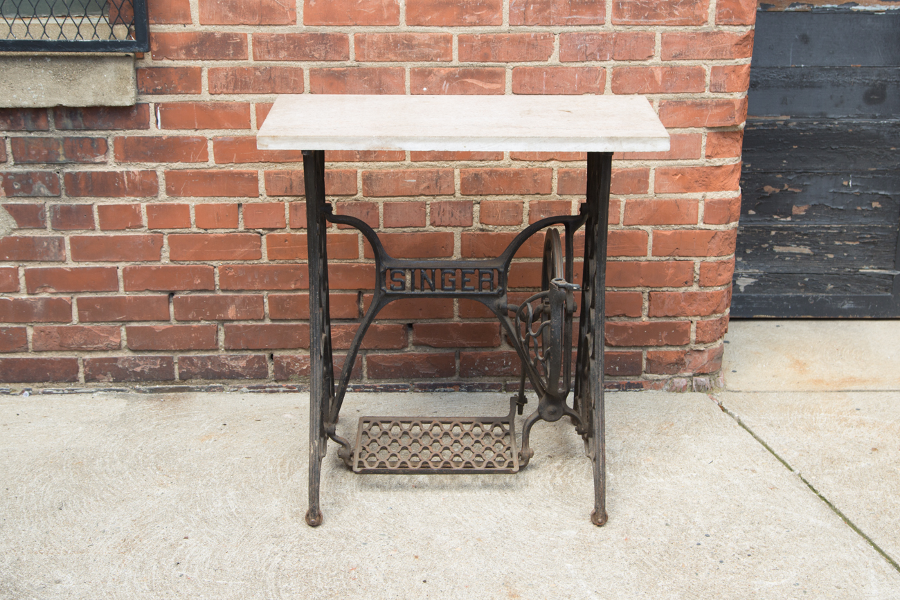 Antique Cast Iron Sewing Table Base With Marble Top EBTH